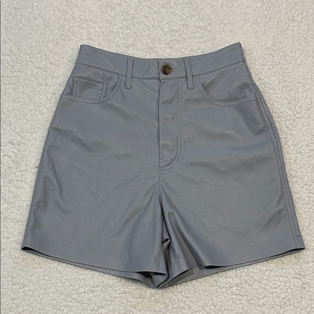 Nanushka Leana High Rise Vegan Faux Leather Trouser Shorts XS Pale Powder Blue